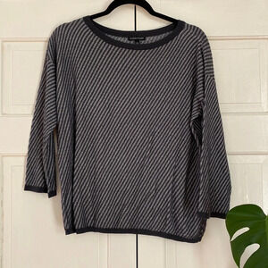Eileen Fisher System Lightweight Tendel Top Sweater Blouse Diagonal Striped Gray